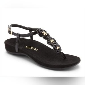 Vionic Paulie Black Floral Embellished Sandals Size 7.5